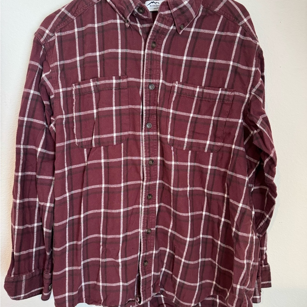 Men's Burgundy Plaid Casual Button Down Shirt